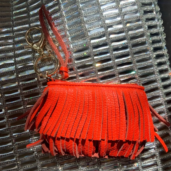 Rebecca Minkoff Orange Leather fringe mini purse Keychain/ Charm - Picture 2 of 7